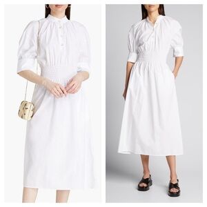 Anna Quan White Shirred-Waist Midi Dress